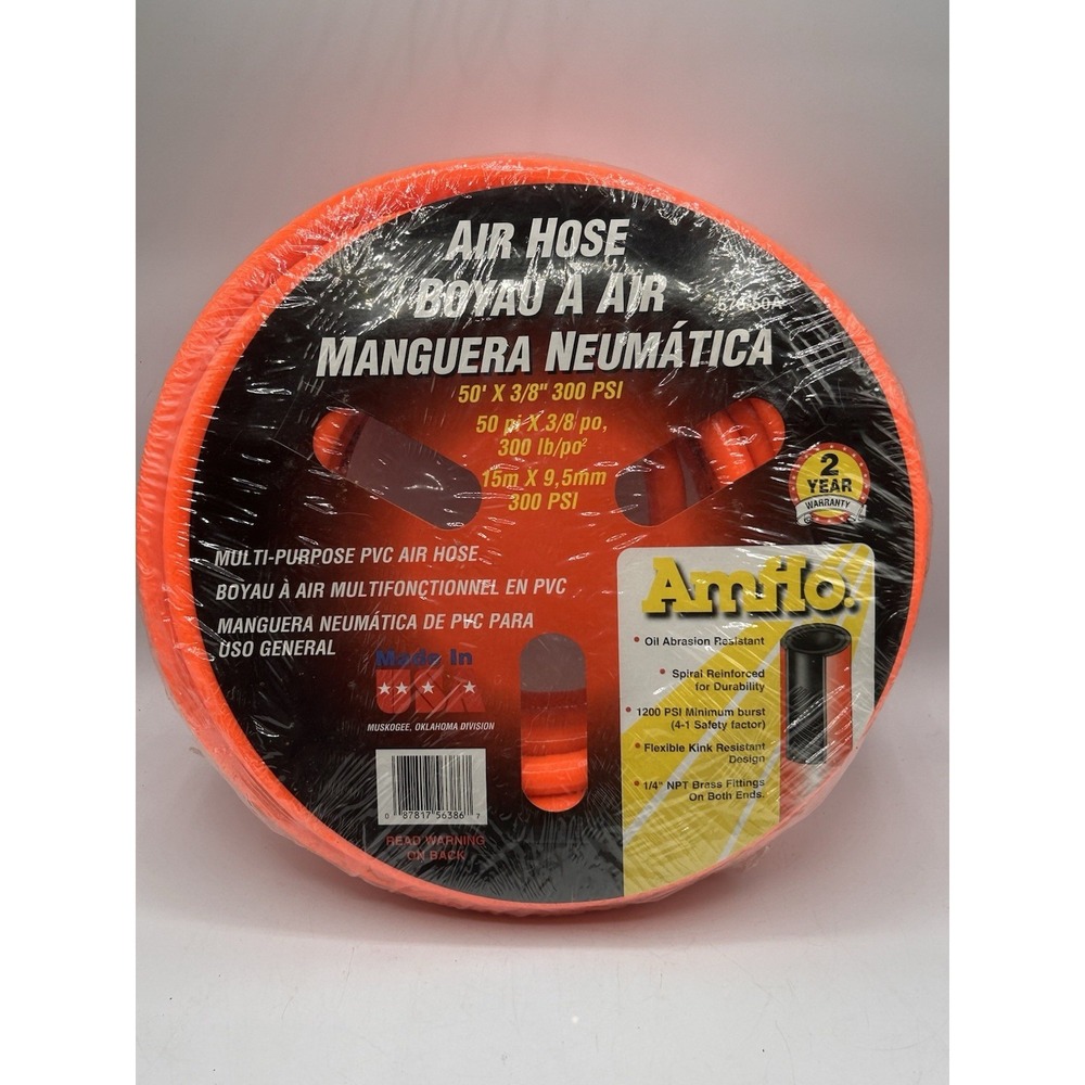 Amflo PVC AIR HOSE 50' x 3/8" Orange Polyvinyl 300 psi Lightweight 576-50A
